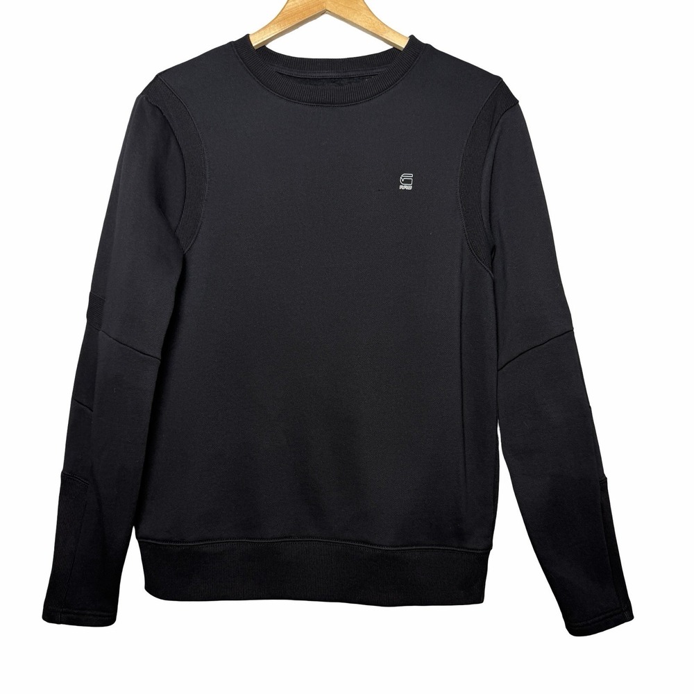 G-Star RAW Mens M Black Crewneck Sweatshirt Ribbed Panel Moto Biker Streetwear